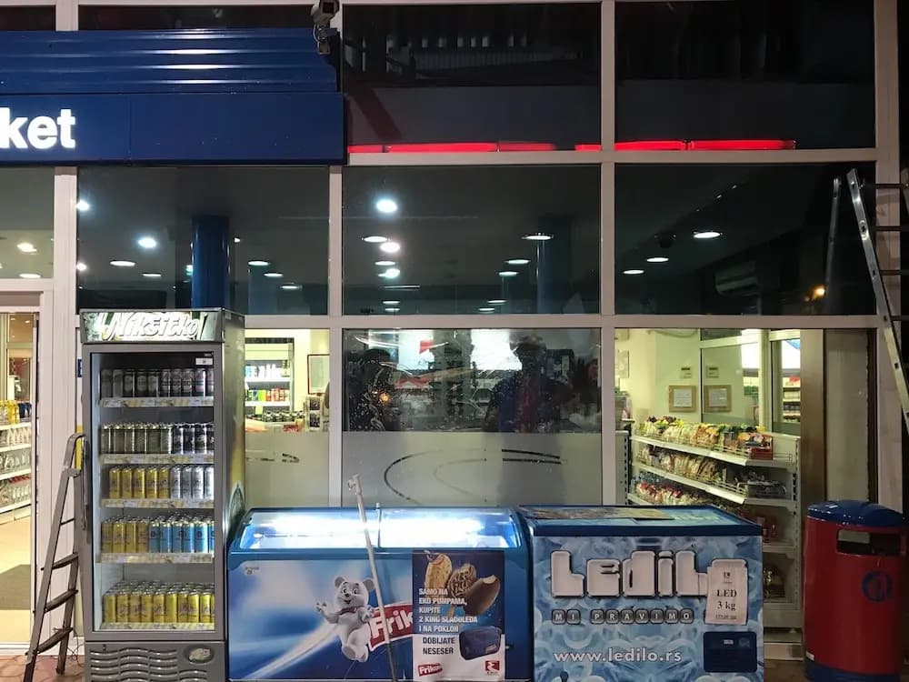 Non-reflective solar control window film on a window — 9
